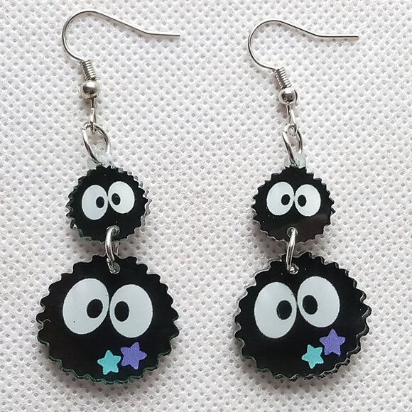 Soot Sprite with Stars Earrings, Cute Ladies Dangle Earrings - Picture 3 of 5